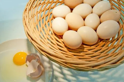 Basket of eggs Stock Photos