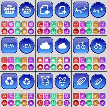 Basket, File, Swing, New, Cloud, Bicycle, Recycling, Yen, Clip. A large set of m Stock Illustration