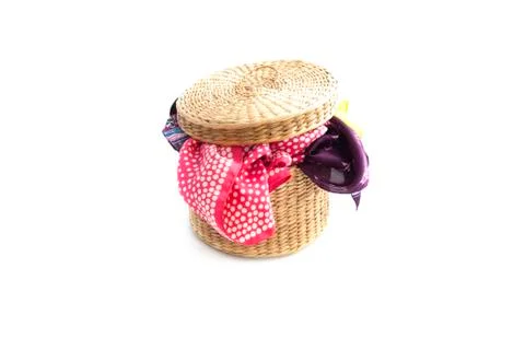Basket filled with laundry on a white background Stock Photos