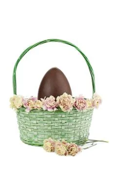 Basket with flowers and easter egg Stock Photos