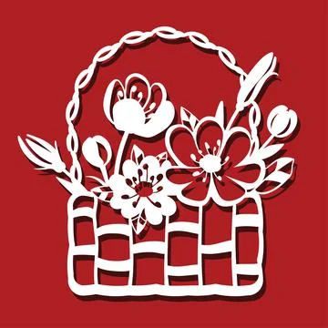 Basket with flowers for laser cutting. Vector illustration 스톡 일러스트