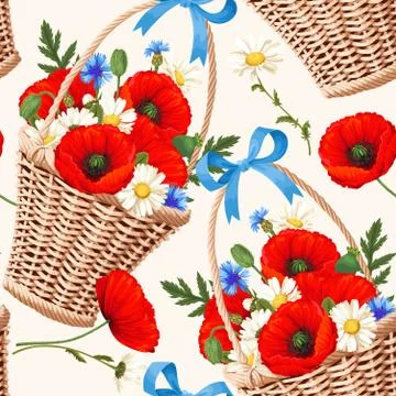 Basket with flowers seamless Stock Illustration