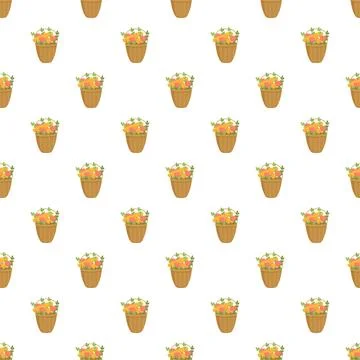 Basket with flowers seamless pattern on white background Stock Illustration