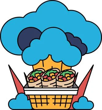 A basket of food is shown with a cloud in the background Stock Illustration
