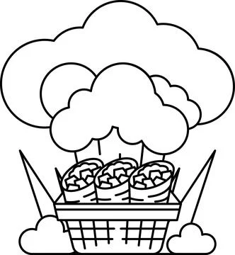 A basket of food is shown with a cloud in the background Stock Illustration