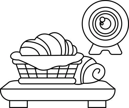 A basket of food is on a table next to a camera Ilustração Stock