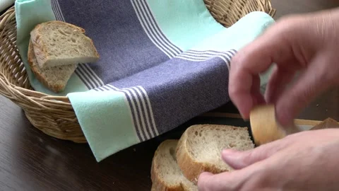 Basket with fresh bread. Sliced bread. Stock Footage 133445871