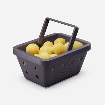 Basket of fresh lemons simple 3d render illustration on white background. Min Stock Illustration