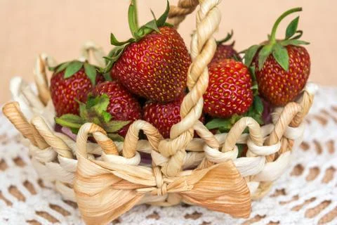 Basket with fresh strawberry Stock Photos