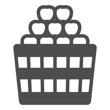 Basket full of apples solid icon, fruit harvest concept, full box of apples 스톡 일러스트