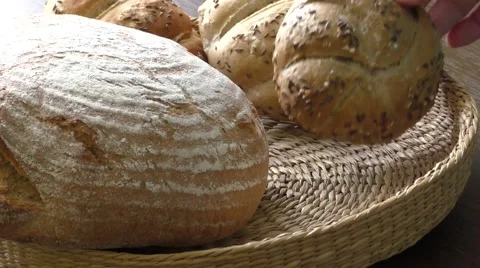 Basket full of bagels and bread Stock Footage 48419602