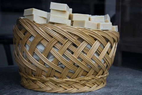 A basket full of bars of soap Stock Photos