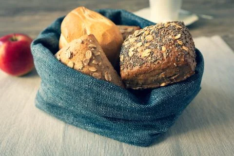 A basket full of bread rolls for breakfast Stock Photos