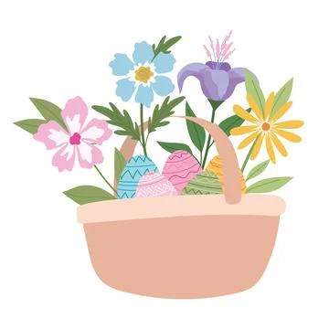 Basket full of easter eggs and flowers Stock Illustration