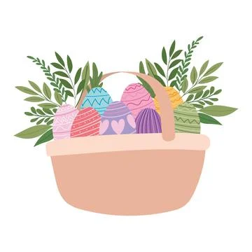 Basket full of easter eggs and plants Stock Illustration