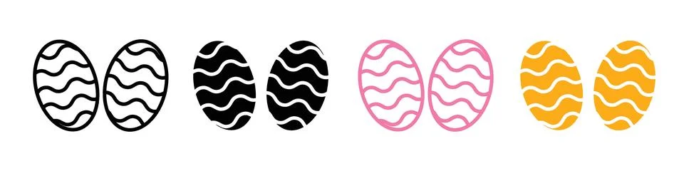 Basket Full of Easter Eggs Icon with Decorative Art and Striped Patterns Illustrazione stock