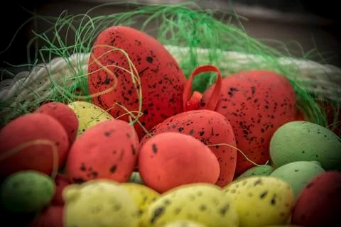 Basket full of Easter Eggs Stock Photos