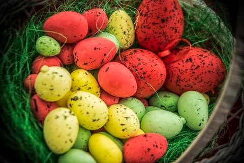 Basket full of Easter Eggs Stock Photos