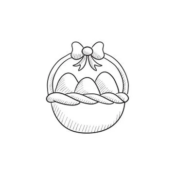 Basket full of easter eggs sketch icon Stock Illustration