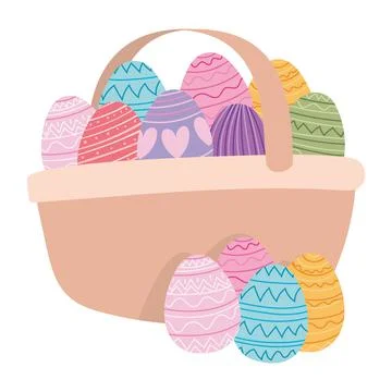 Basket full of easter eggs on a white background Stock Illustration