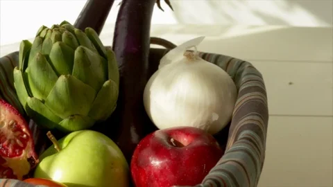 Basket full of fresh fruit and vegetables. 스톡 동영상 88405779