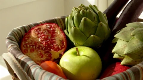 Basket full of fresh fruit and vegetables. 스톡 동영상 88405853