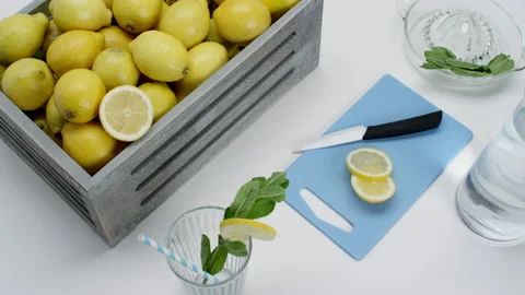 Basket full of lemons, everything prepared for making lemonade Stock Footage 169816748