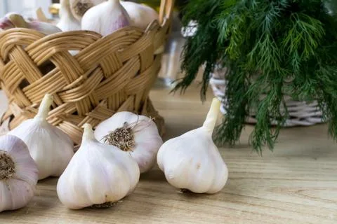 Basket of garlic Stock Photos