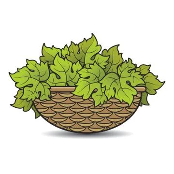 Basket with grape leaves Stock Illustration