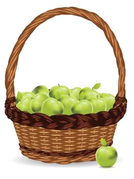 Basket of Green Apples 스톡 일러스트