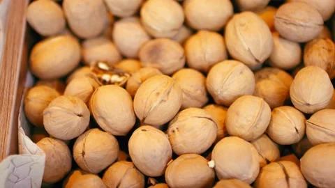 Basket in the grocery store with walnuts Stock Footage 143755468