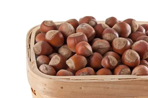 Basket with hazelnuts Stock Photos