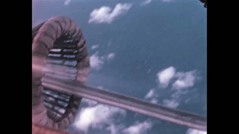 Basket hooked to the in-flight refueling probe from the pilot's point of view Stock Footage 212042445