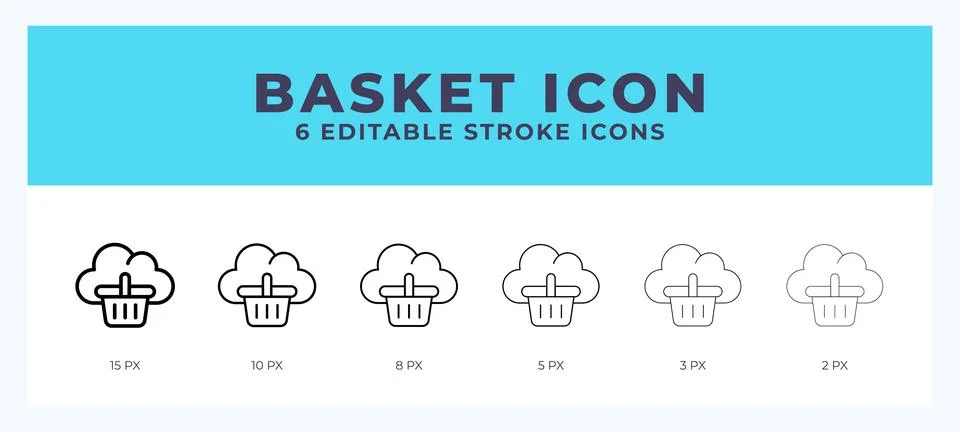 Basket icon set with different stroke. Design elements for logo. Vector ill.. Stock Illustration