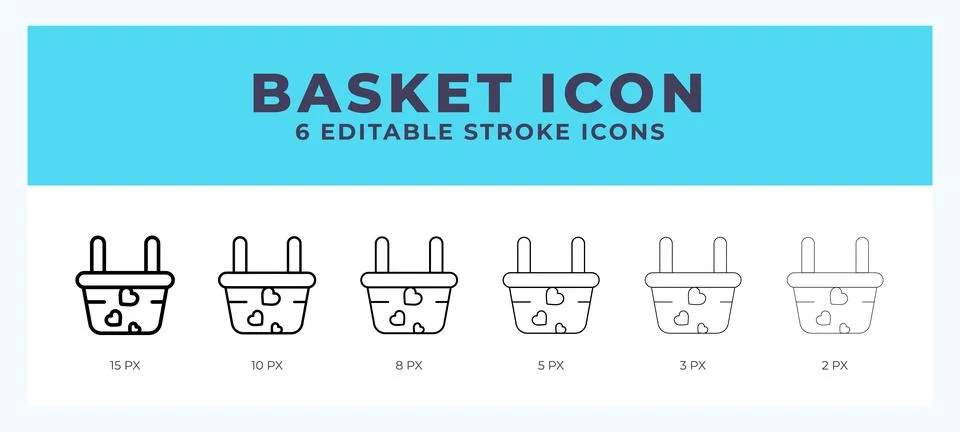 Basket icon set with different stroke. Vector illustration with editable st.. Stock Illustration