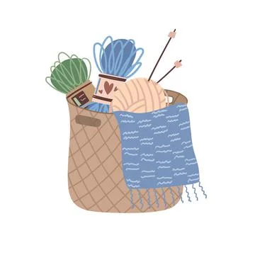 Basket with knitting Stock Illustration