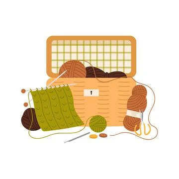 Basket with knitting materials Stock Illustration
