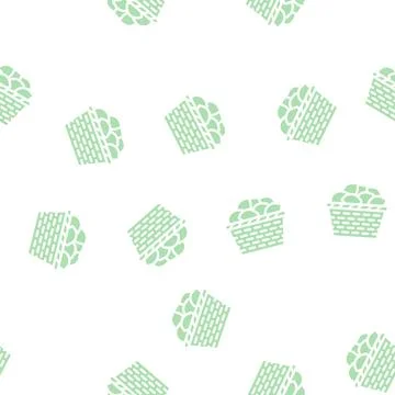 Basket with lemons glyph vector seamless pattern Stock Illustration