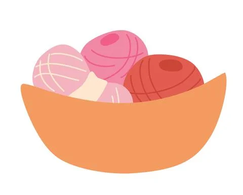 Basket with multi-colored balls of yarn. Skein of wool. Wicker Basket Full of Stock Illustration