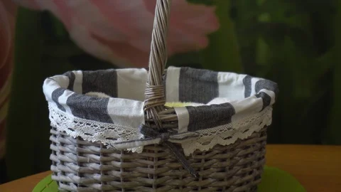 Basket with multi-colored Easter eggs Stock Footage 88910828