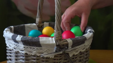 Basket with multi-colored Easter eggs Stock Footage 88911104