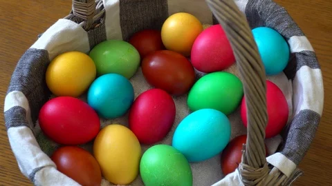 Basket with multi-colored Easter eggs Stock Footage 88911419
