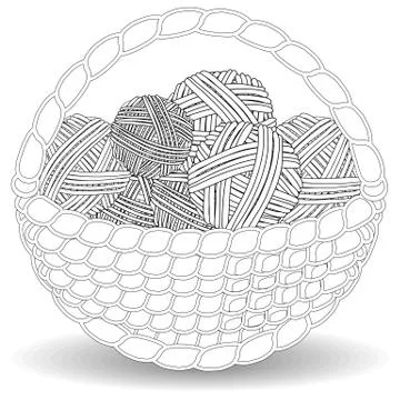 Basket with multi-colored tangles in a square Frame of multi-colored balls of Stock Illustration