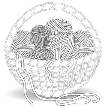 Basket with multi-colored tangles in a square Frame of multi-colored balls of Stock Illustration