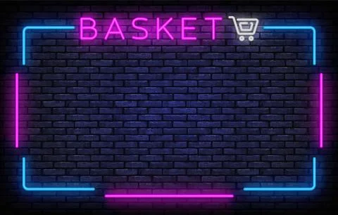 Basket in Neon Frame Vector. Shoping neon sign, design template, modern trend Stock Illustration