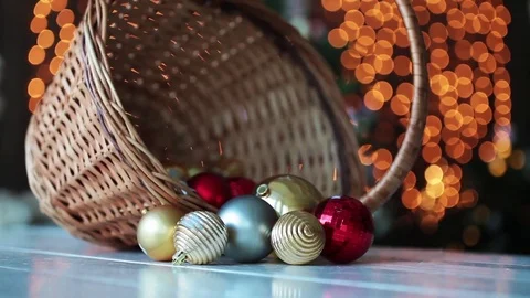 Basket with new year tree ball decoration, Stock Footage 80898946