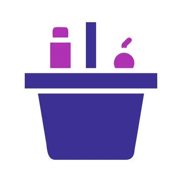 Basket with objects in purple and blue color tones 스톡 일러스트