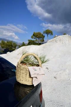 Basket with oranges Stock Photos
