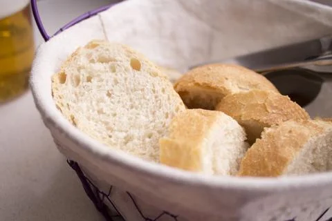 Basket with pieces of bread Stock Photos