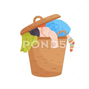 Basket with pile of soiled linens laundry basket with dirty